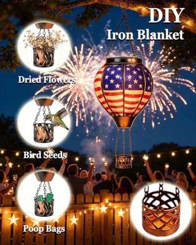 Hot Air Balloon Solar Lantern, American Flag Glass Solar Light Garden Decor - Image 6