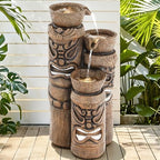 31" H Tiki Statue Outdoor Water Fountain with LED Lights - Image 3