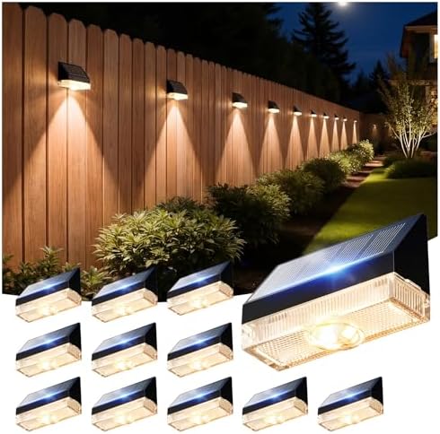 VOLISUN Solar Fence Lights 12 Pack, Fence Post Solar Lights Outdoor Waterproof with Warm White LED Spot Lens, Solar Deck Lights for Outside Wall, Deck, Patio, Yard, Rail, Garage, Pool by VOLISUN