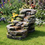 Sunlinua Garden Water Fountain Outdoor Feature, 5-Tier Rock Water Fall Fountains, Natural Waterfall Outdoor Fountains with Pump, LED Lights for Patio, Porch, Home Art Decor, 31 Inch Length - Image 6