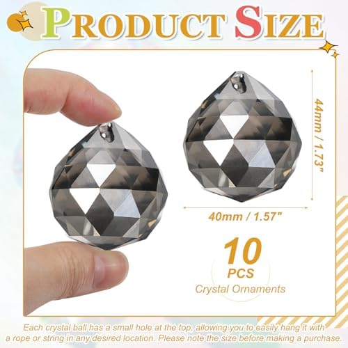 Crystal Ball Prisms, Sun Catcher Hanging Prism Sun Catcher Pendant 44mm / 1.73Inch & 10 Pack & Smoky Gray-Fitting for (Outdoor/Indoor/Windows/DIY Decor/Feng Shui/Chandelier) - Image 2