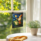 Gnome with Night Sky map Stained Glass Suncatcher – Square Hanging Window Panel for Home, Garden, Nursery, Halloween, Christmas, Memorial Day – Whimsical Glass Art Gift for Gnome Lovers uieqyf - Image 3