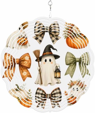 10 Inch Halloween Wind Spinner for Yard and Garden, Cartoon Cute Ghosts Pumpkin Bow Flowers Hanging Ornaments Outdoor 3D Kinetic Wind Sculpture Spinners Indoor Outdoor Patio Décor Ornaments Gift by Unknown