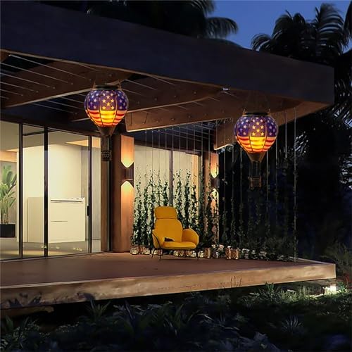Hot Air Balloon Solar Lantern, American Flag Glass Solar Light Garden Decor - Image 2