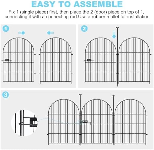 Tall Garden Fence Animal Barrier, 32 in(H) x8.8 Ft(L) 4 Panels Garden Fence with Gate, Dog Fence Outdoor for Yard, Arched Rustproof Metal No Dig Fences for Dogs, Flower Bed Fencing - Image 3