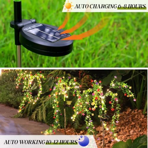 Solar Garden Lights Outdoor Waterproof, 4 Pack Solar Flower Lights Outdoor with Multicolor Eucalyptus Flowers & 2 Lighting Modes, Decorative Solar Lights Outdoor for Yard Patio Lawn Decor, Gifts - Image 3