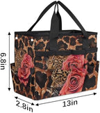 Leopard Rose Garden Tool Bag, Garden Tote Storage Bag with 10 Pockets, Indoor and Outdoor Leopard Print Gardening Tool Organizer for Women Men - Image 3