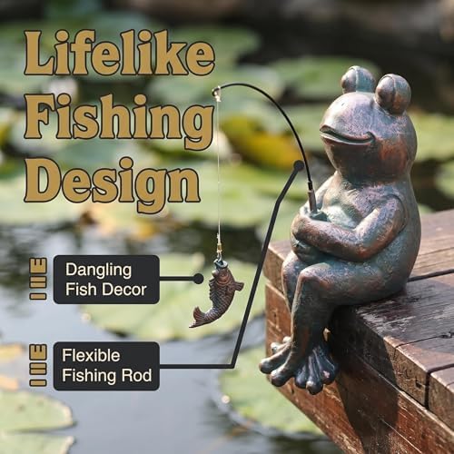 Frog Fishing Statue Garden Decor – 9.8" Weatherproof Resin Frog Fishing Sculpture Decor for Fish Ponds, Koi Ponds, Waterfalls, Poolside & Outdoor Gardens– Resin Figurine for Indoor & Outdoor Décor - Image 4