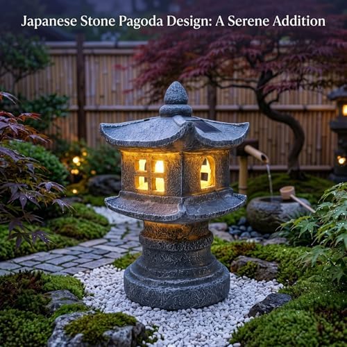 Solar Gray Pagoda Garden Statue, Patio Zen Decor with Light - Image 5