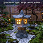 Solar Gray Pagoda Garden Statue, Patio Zen Decor with Light - Image 5