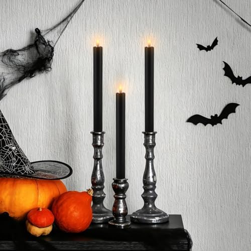 Black LED Taper Candles with Remote Timer, 24 Pack 9" Battery Operated Flameless Candles, 3D Flickering Flameless Taper Candles for Halloween Christmas Decor, Dinner Table Centerpiece, Wedding - Image 6