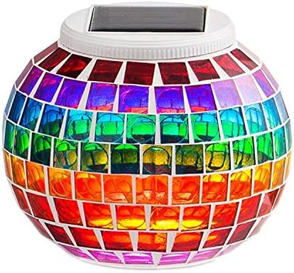 Mosaic Solar Light, Outdoor Table Lamps Waterproof Solar Glass Ball LED Garden Lights Color Changing Solar Table Lantern for Patio,Party,Yard,Outdoor/Indoor Decorations Presents(Rainbow) by AMZSTAR