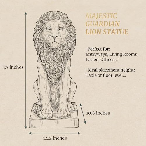 Lion Statue, Outdoor Garden Statues 27in Tall, Dark Gray - Image 5