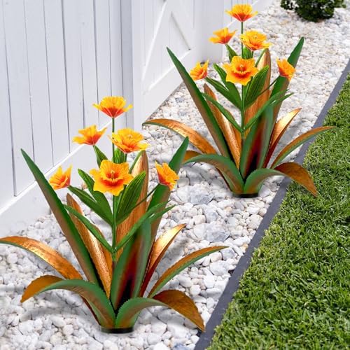 TOMBABY Huge Metal Agave Plants Outdoor Decoration Outdoor Garden Decorated with Flowers Mexican Yard Art Plant Garden Gift (Green 2 Pack) by TOMBABY