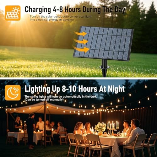 100FT Solar String Lights Outdoor Waterproof, 30+2 Shatterproof LED Lights - Image 4