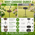 Solar Metal Heart Bird Bath for Outside, 48"H 14"Dia Removable Bowl,3.5 D - Image 3