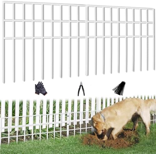 42.5ft(L) x 13in(H) Animal Barrier Fence, 30 Panels No Dig Garden Fence for Dog Rabbit, Rustproof Anti Digging Barrier, Garden Edging Border Ground Defense for Outdoor, Yard, Patio, White by AVELOTUUG