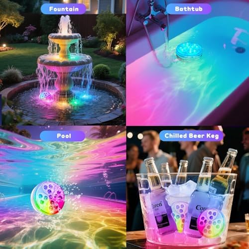 Pool Lights for Above Ground Pools, Rechargeable 10 Color Changing Submersible LED Lights with Remote & 6 Modes, IP68 Waterproof Underwater Light for Swimming Pool Fountain Pond Hot Tub (2 Pack) - Image 7