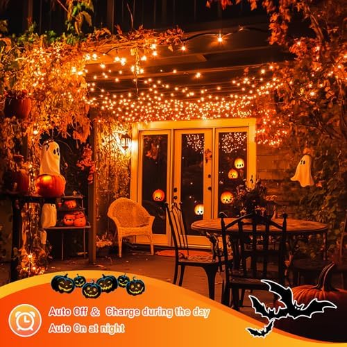 JMEXSUSS 4 Pack Solar Halloween Lights, 33FT 100 LED Orange Fairy Lights - Image 4