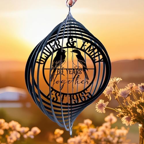 Personalized 60th Anniversary Love Bird Metal Wind Spinner, Garden Spinner Hanging Outdoor Decor, Perfect House Warming Gifts New Home, Custom Gift for Couple Parents Husband Wife by CraftNameSign