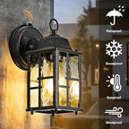 OKELI 2-Pack Dusk to Dawn Outdoor Wall Lights, Weatherproof Exterior Lighting Fixture Wall Mount, Aluminum Ripple Glass Porch Light, Anti-Rust Outside Wall Sconce for House, Garage(Black&Gold-Trim) - Image 2