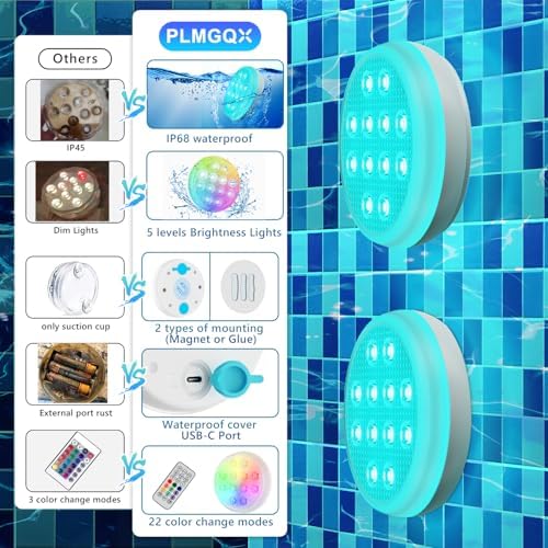 Pool Lights 2 Pack, Above Ground Pool Lights Magnetic,22 Colors - Image 2