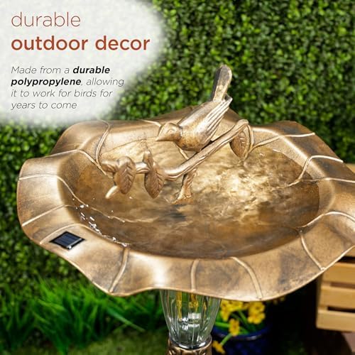 Alpine Corporation TEC316SLR Solar Birdbath with Birds and LED Light, LED Decor for Patio, Lawn & Garden, 41" H, Gold - Image 6