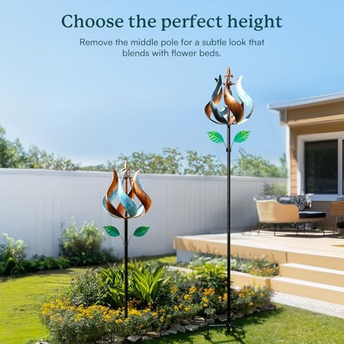 Wind Spinners Outdoor, Tulip Metal Wind Spinner with Stake for Yard and Garden, Outdoor Decor Ideas for Garden Lovers (14'' W x 75'' H) - Image 4