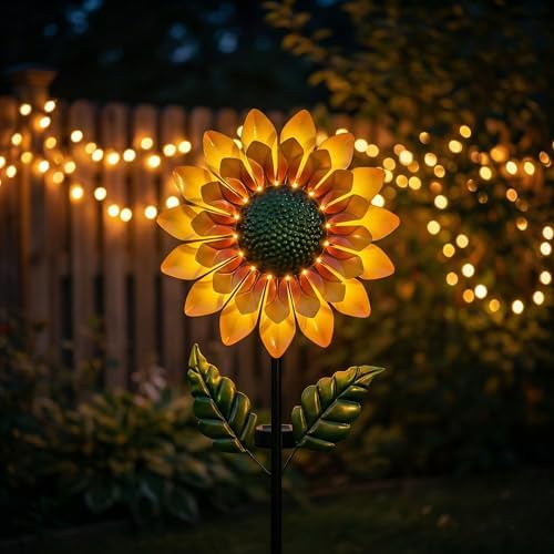 Sunflower Solar Wind Spinner, 52" Metal Wind Spinner with Kinetic Wind Sculpture Windmills for Outdoor Lawn & Garden Patio Decoration - Image 6