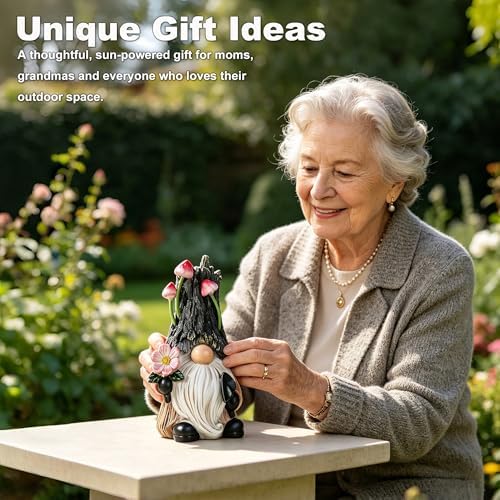 Solar Garden Gnome Statue Outdoor Decor with Mushroom Light - Image 4