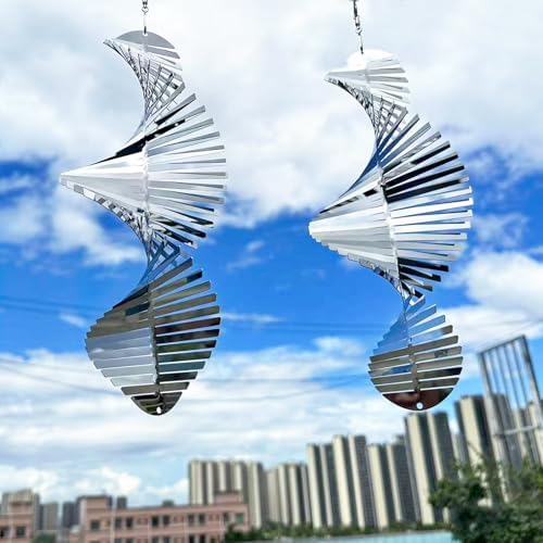 Hanging Wind Spinners,3D Spiral Highly Reflective Stainless Steel Metal Wind Spinner Outdoor Garden Decor,Bird Devices Deterrent to Scare Away Yard Birds12in 2Pcs - Image 4