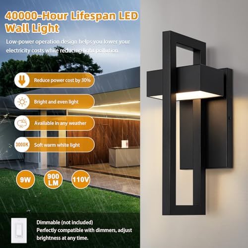 LamQee Outdoor Wall Lights Modern Exterior Lighting Fixtures, 3000K Integrated LED Outdoor Wall Sconce Lighting 2 Packs, Matte Black Outside Wall Mount Lights for House Front Door Porch Garage Patio - Image 2