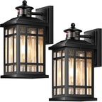 Motion Sensor Outdoor Light Adjustable Sensing Range, 2 Pack Black Dusk to Dawn Exterior Lighting Fixtures with Seed Glass, Aluminum Anti-Rust Outside Lights for House Garage Doorway Garden by OPAXIS