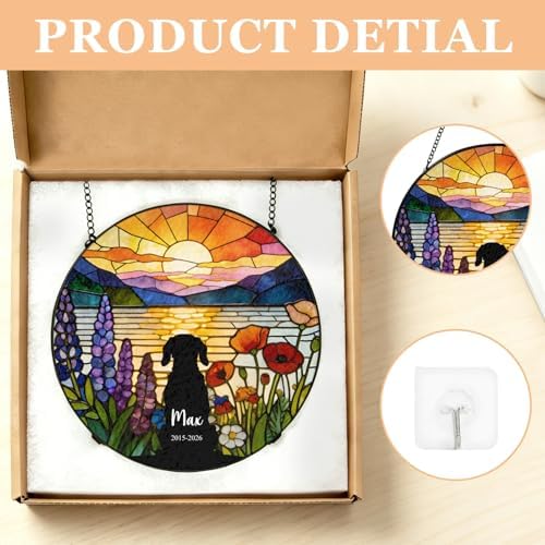 Personalized Dog Loss Sympathy Suncatcher Gift, Custom Dog Memorial Stained Glass Window Hanging, Pet Portrait Memorial Sun Catcher Gift with Name for Loss of Dogs Pet Loss Dogs Lover 11.81" - Image 6