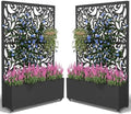 2PCS Metal Planter Box with Trellis,70.9"x47.2"x15.7" Raised Garden Bed with Drainage Holes, Privacy Planters for Outdoor Garden Bed for Climbing Plants,Vegetables,and Vines, Black-Flower by FOLAWO