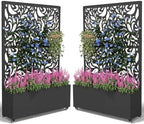 2PCS Metal Planter Box with Trellis,70.9"x47.2"x15.7" Raised Garden Bed with Drainage Holes, Privacy Planters for Outdoor Garden Bed for Climbing Plants,Vegetables,and Vines, Black-Flower by FOLAWO