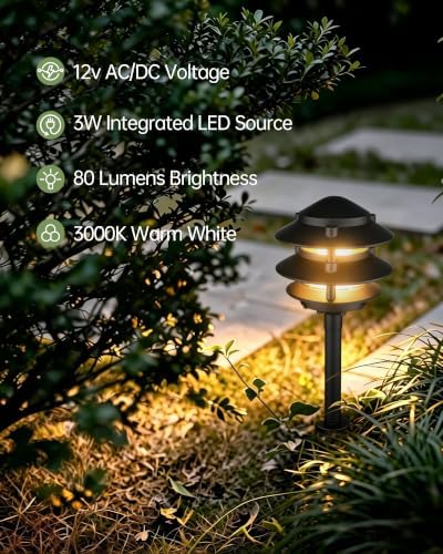 LITFIT 4Pack Low Voltage Pagoda Landscape Lighting, 12V Pathway Light Wired - Image 2
