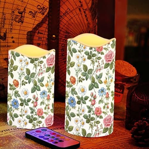 Rose Green Leaves Flameless LED Candles with Remote Timer Electric Fake Candle Color Changing Pillar Candles Battery Operated for Table Centerpiece Home Indoor Wedding Decoration Set of 4 - Image 5