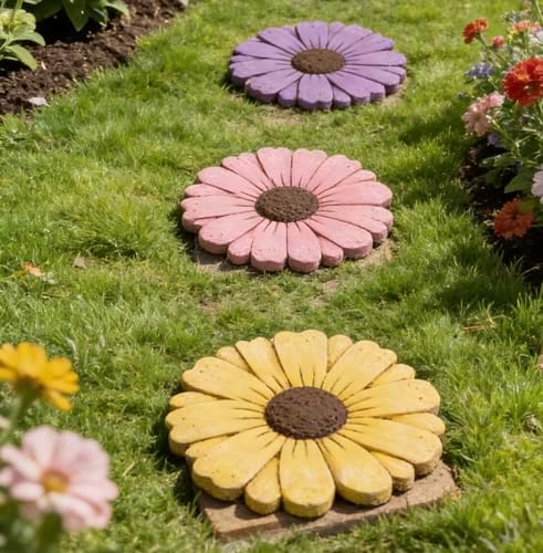 2 Pack Daisy Cement Stepping Stones 10 Inch, Heavy Duty Garden Pathway Stones, Non Slip Outdoor Walkway Decor for Yard Patio Lawn, Weather Resistant Fall Garden(Pink) - Image 6