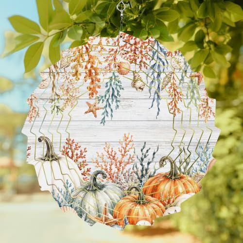12 Inch Coastal Fall Wind Spinner for Yard and Garden,Thanksgiving Orange Pumpkin Leaves Gray Wooden Hanging Ornaments Outdoor 3D Kinetic Wind Sculpture Spinners Indoor Outdoor Patio Décor Gift - Image 2