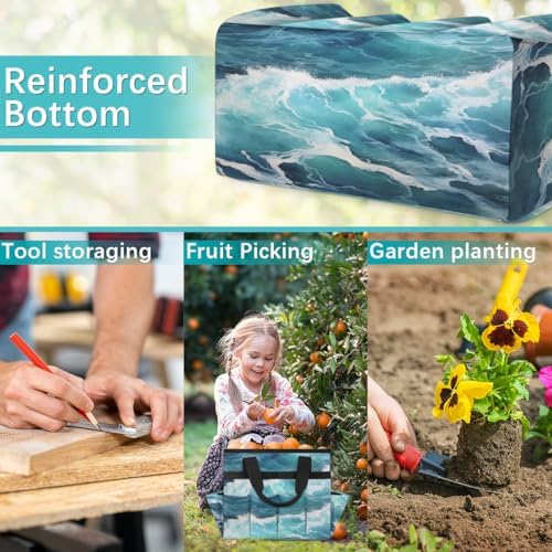 Sea Waves Garden Tool Bag Organizer Heavy Duty Ocean Gardening Tote Bag with 10 Pockets for Women Men Gardening Gifts - Image 7
