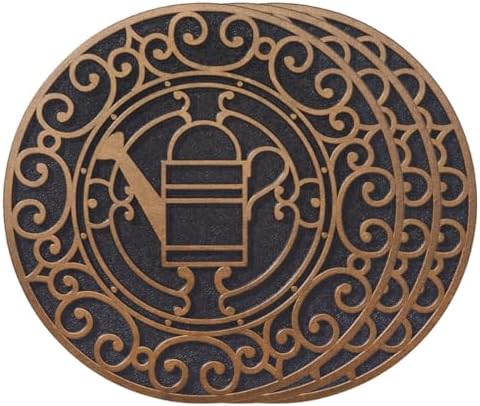 HF by LT Deluxe Rubber Stepping Stone, Watering Can Design, Heavy Duty 13" All-Weather Garden Tile, Black with Brushed Brass Finish, Set of 3 by HFbyLT