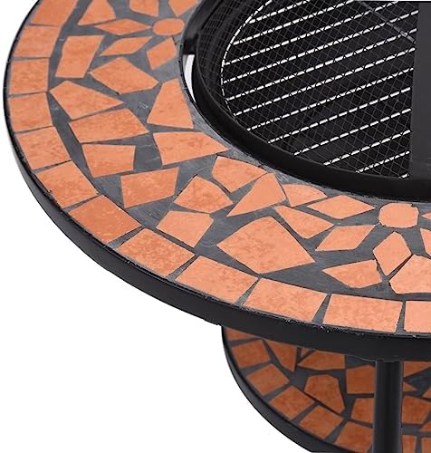 vidaXL Mosaic Fire Pit Table 26.8" Terracotta, Decorative Ceramic Outdoor Fireplace with Safety Mesh, Steel Fire Pit Stove for Garden, Patio - Image 4