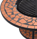 vidaXL Mosaic Fire Pit Table 26.8" Terracotta, Decorative Ceramic Outdoor Fireplace with Safety Mesh, Steel Fire Pit Stove for Garden, Patio - Image 4