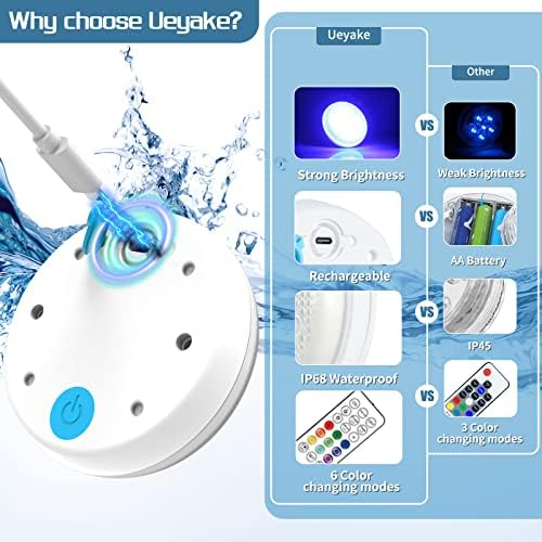 Rechargeable Submersible Led Lights, Pool Lights with Remote, IP68 Full Waterproof Underwater Lights Built-in Magnet 16 Color Changing Floating Lights for Bathtubs, Ponds(4 Pack) - Image 3