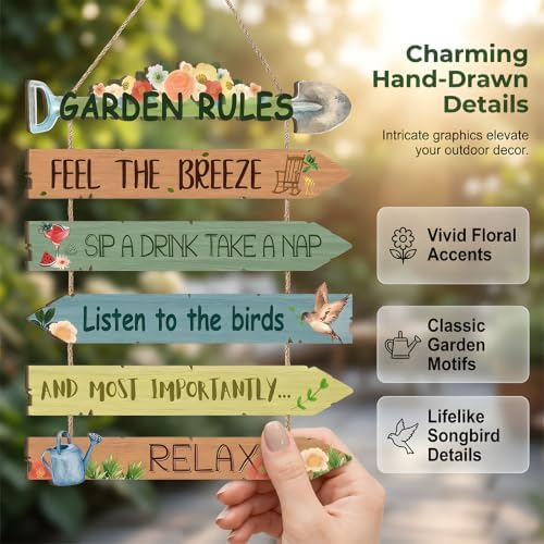 Rustic Wooden Garden Hanging Sign Wall Decor Plaque, 12" Vintage Garden Irregular Sign Wooden Hanging Yard Decor, 6 Colors Distressed Wood Look Welcome Plaques,UV Water Resistant Print,Easy to Hang ，3PCS - Image 3