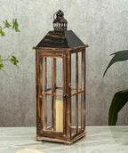 Large Farmhouse Wooden Decorative Lantern Set of 2, Rustic Distressed Brown Burnt Wood Floor Candle Lanterns, Indoor/Outdoor Hanging Lanterns for Home Decor (No Glass) - Image 3