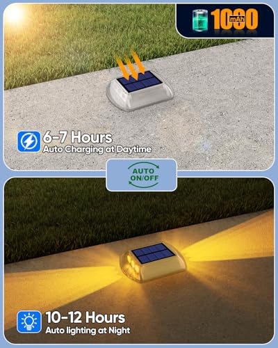 DetarZinLED Solar Deck Lights Outdoor IP68 Waterproof 12 Pack Amber Warm - Image 3