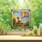 Gnome with Kite Flight Stained Glass Suncatcher – Square Hanging Window Panel for Home or Greenhouse – Whimsical Glass Art Gift for Garden Lovers, Christmas, Halloween, Father Days uL8KsZ - Image 2