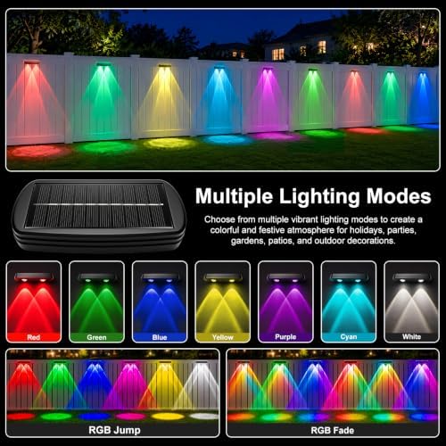 Solar Fence Lights Outdoor Waterproof,9 Modes Color Changing Solar Powered Deck Lights,12H Runtime Optical Lens Lighting for Halloween Christmas Decorations,Patio/Wall/Backyard/Garden/Step(10 Pack) - Image 2